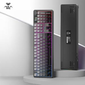 AULA 독거미 F108 pro 유무선 블루투스 기계식 키보드 gif스크린 노브 그레이블랙 카라멜라떼축