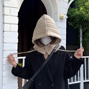 꽈배기 니트 바라클라바 겨울 털모자 방한 귀달이모자 넥워머 목도리 후드 모자