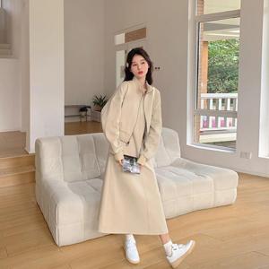 여성 패션 세트 민소매 원피스+코트 캐주얼 롱스커트 세트