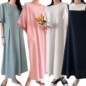 여성 롱 원피스 여성의류 티셔츠 봄 기모 빅사이즈 홈웨어 임산부 면 롱원피스 루즈핏 잠옷