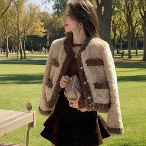 SUTA 봄가을겨울 샤오샹양털 보습 숏코트 여성용 작은 향 램스울 보습 따뜻한 쇼트 아우터 여성용