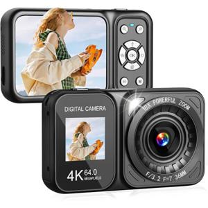 BiiYou 디지털 카메라 6400W 픽셀 앞뒤 듀얼 스크린 4K 비디오 디카+64G 메모리카드 한국어 설명서