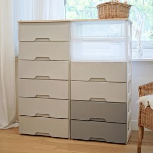 헤이즈 서랍장 6단 모노톤 와이드 수납장 플라스틱 인테리어 수납 정리함 (일반상판/우드상판 선택가능)