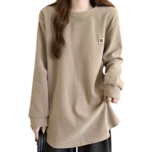 여성 라운드넥 미니로고 디테일 릴렉스핏 캐주얼 롱스웨트셔츠