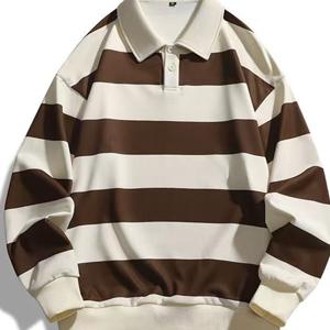 춘추 시즌 신상품 라펠 후드티 오버핏 스트라이프 헤비웨이트 패턴 헤비웨이트 무드업 남성용 라펠 긴팔 무