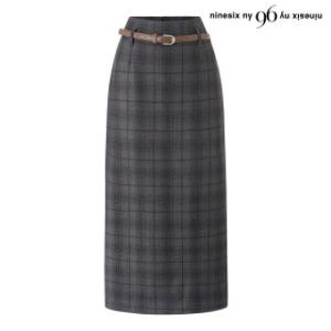 빈티지 체크 벨티드 H라인 롱 스커트 (NQ1WH002L0)