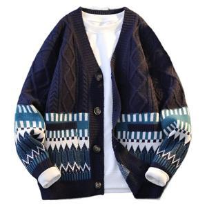 브이넥 자카드 스웨터 남녀 카디건 가을겨울 니트 백합 루즈핏 보온선복