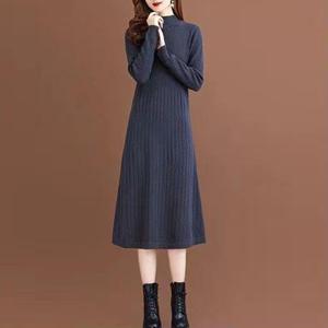 르엠마 A-라인 골지 반목 폴라 목티 가을 겨울 롱 니트 원피스