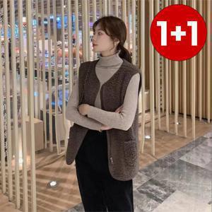 1+1 여성 아이보리 지퍼 양털 베스트 뽀글이 조끼