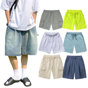 전상품 가격인하 버뮤다 반바지 청 와이드 데님 면 밴딩 남성 남자 트레이닝 4부 5부 고무줄 숏 팬츠 카고