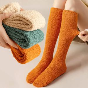 남녀 극세사 롱 수면양말 무압박 두꺼운 보온 겨울 기모 니삭스 임산부 양털 여성 긴 수면 양말 장목 CK02