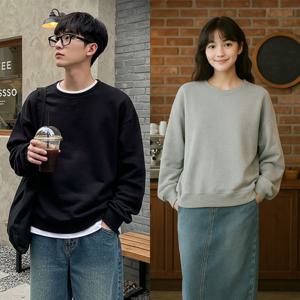 (2개부터 무배) 남자 여성 특양면 맨투맨 무지 티셔츠 긴팔티 라운드넥 봄 커플티 세미오버핏 단체티MY26