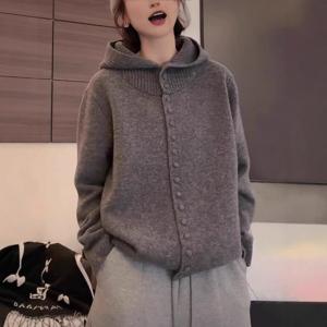 여성 긴팔 후드 니트 가디건 심플 캐주얼 상의