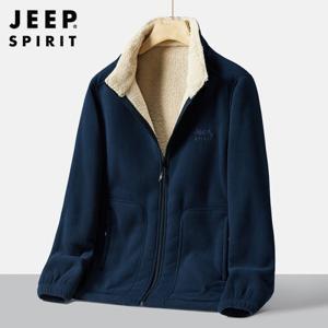 JEEP SPIRIT 남성 스탠드 칼라 양면 보온 플리스 자켓 작업복