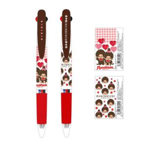 몬치치 캐릭터 제트스트림 0.5mm 3색볼펜 / 풍선 페이스 선택  / 단체 생일 선물용  유성 노크식 바인더클립