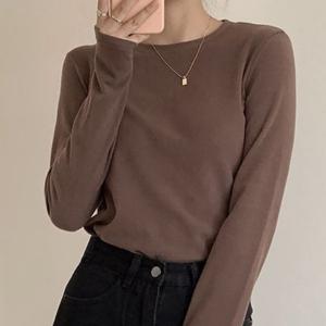 가을 겨울 여자 솔리드 슬림핏 라운드넥 긴팔 이너 셔츠 상의