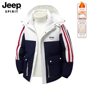 JEEP SPIRIT 남성용 하프패딩 컬러 블록 패딩 재킷 겨울 코트