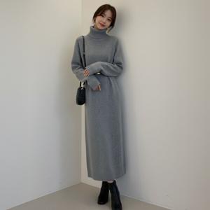 데일리 터틀넥 니트 롱 원피스