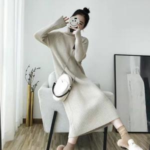 목폴라 니트원피스 가을 겨울 원피스 H라인 터틀넥 골지 여성 롱니트 OFDJ-LD4