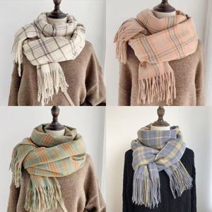 남녀공용 머플러 캐시미어 롱 체크 겨울 남성 여성 울 니트 목도리 OFS-DMSCF04