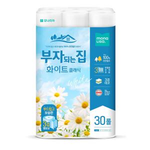 모나리자 부자되는집 화이트클래식 20m 30롤 순하고 부드럽게 물에 잘녹는 휴지 천연펄프 국내생산 가성비