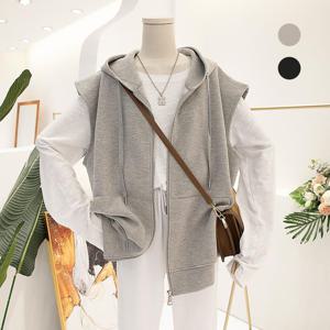 150kg까지 빅사이즈 후드 베스트 캐주얼 얇은 민소매 맨투맨 집업 아우터 여상 코트 상의