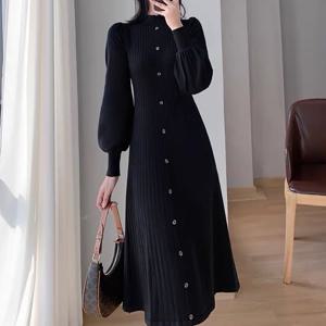 여성 가을 겨울 니트 원피스 반폴라 이너 미디 니트 긴팔 원피스