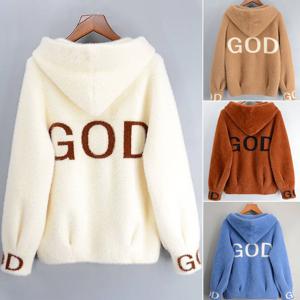 중년여성의류 GOD 자수 레터링 뽀글이 니트점퍼 따뜻한 후드 캐주얼 자켓 겨울아우터
