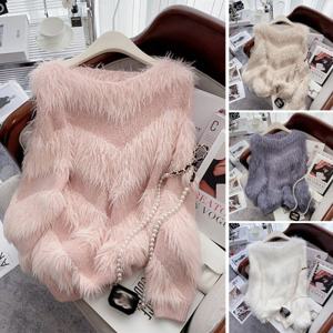 여자 패치워크 라운드넥 예쁜 여성니트 부드러운 언발 숏 스웨터 티셔츠