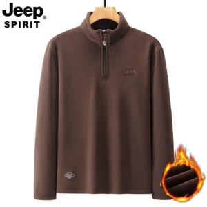 JEEP SPIRIT 남성 캐주얼 반지퍼 스탠드 칼라 보온 플리스 맨투맨