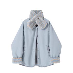 SUTA 양면 스웨이드 점퍼 코트 스트라이프+머플러 투피스 후리스 여성 캐주얼 자켓 양면자켓 뽀글이 2color