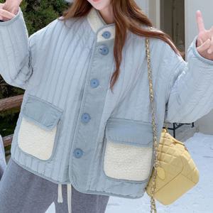 SUTA 양면 스웨이드 재킷 코트 충돌 패치 후리스 여성 자켓 양면 자켓 보아 블루 화이트