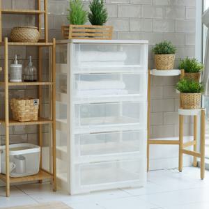 블랑 모던 우드상판 서랍장 5단 플라스틱 수납 정리 다용도 와이드 옷 장난감 수납장