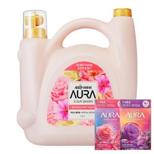 샤프란 아우라 초고농축 섬유유연제 피오니블러썸 5.5L + 아우라 생화캡슐 섬유유연제 680ml 2개 증정