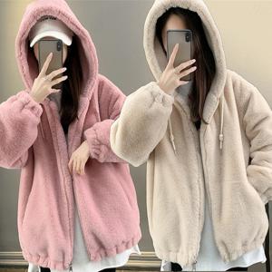 빅사이즈 후리스점퍼 캐주얼 심플 플리스 여성자켓 뽀글이 후드점퍼