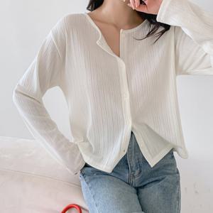 여성 라운드넥 가디건 숄 카라 숏 미니 루즈핏 봄