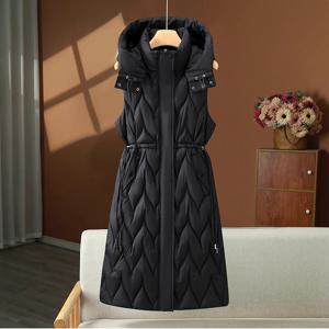 롱 여성 면 조끼 여성 가을 겨울 중장 후드 패딩 면 조끼 큰 사이즈 두꺼운 조끼 외투
