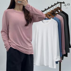사라7351 부들스판 안기모 기본티 라운드 긴팔 이너 티셔츠