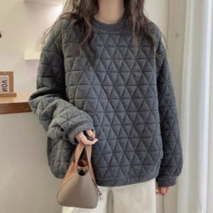 여자 누빔 패딩 긴팔 티셔츠 루즈핏 보온 방한 이너티