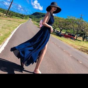 바캉스 해외여행 트임쉬폰 비치 롱원피스 홀터 휴양지 F00667 비치웨어