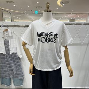 [밸리걸] 레터링 유니크 브이넥 티셔츠 131160