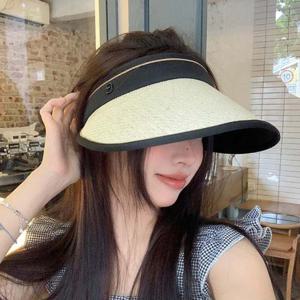 여성 휴대용으로 좋은 돌돌이 밀짚라인 데일리 썬캡