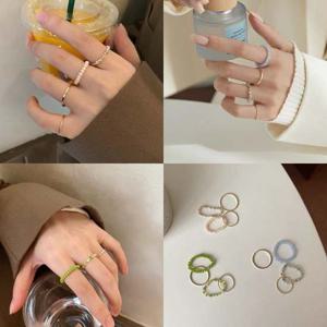 (4개세트)원석 비즈 반지세트 레이어드링 실반지