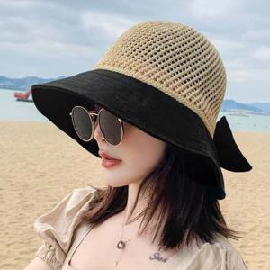 (별별창고) 라피아햇 리본 벙거지 라피아 여성 모자