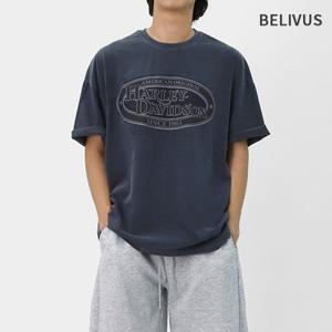 빌리버스 남성 오버핏 반팔 피그먼트 로고 프린팅 티셔츠 BRV127