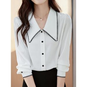 [예쎄][예쎄] 배색라인 빅카라 V넥 쉬폰 블라우스 (S5SBL040A)