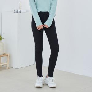 [진마니아]코튼 블랙 허리스판 본딩기모 바텀컷팅 스키니 데님