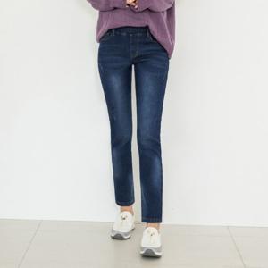 [진마니아]블루 허리밴딩 본딩기모 슬림핏 일자 데님