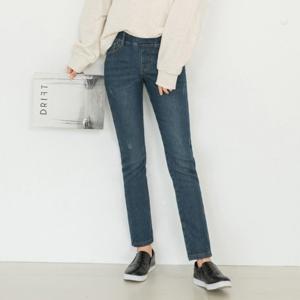 [진마니아]연청 허리밴딩 본딩기모 슬림핏 일자 데님