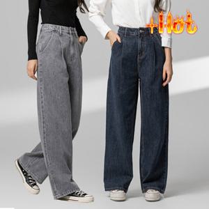 [지기핏] 3단 기장 기모 와이드 핀턱 데님팬츠  여성청바지 S~2XL 빅사이즈